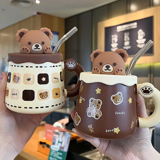 Teddy Bear Mug With Lid and Straw