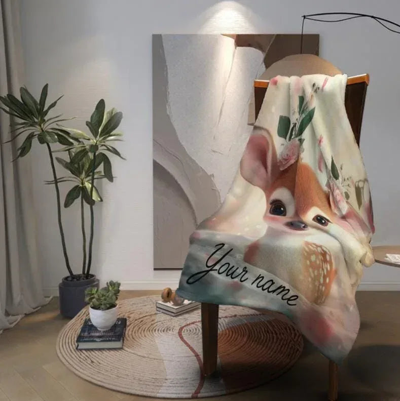 Personalized Forest Deer Blanket: Whimsical Nature Throw - Dream Dragons