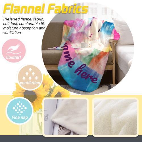 Personalized White Bunny Blanket: Rainbow Patchwork Microfiber Throw, Rabbit, Super Soft Name Gift - Dream Dragons