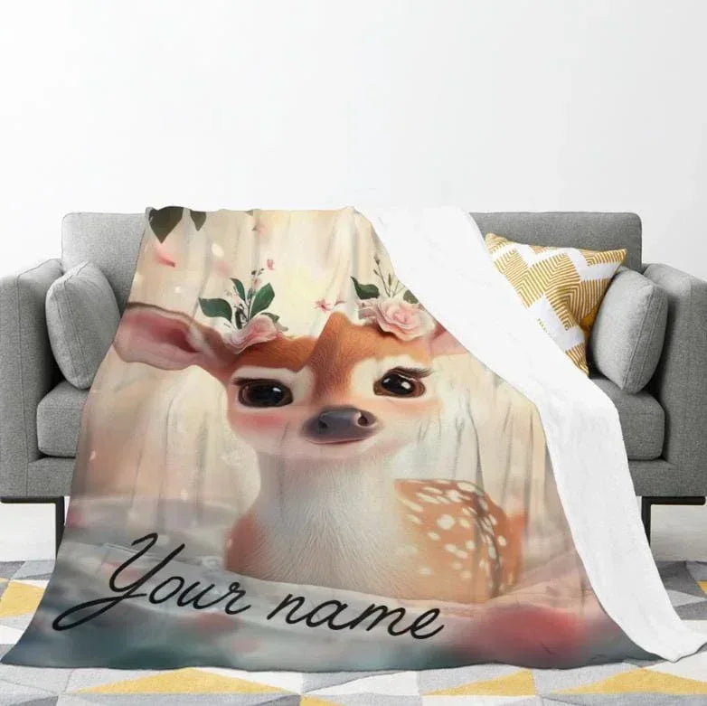 Personalized Forest Deer Blanket: Whimsical Nature Throw - Dream Dragons