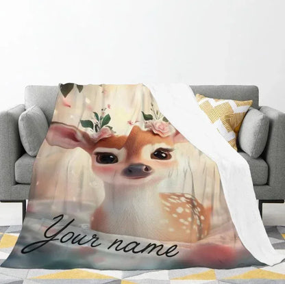 Personalized Forest Deer Blanket: Whimsical Nature Throw - Dream Dragons
