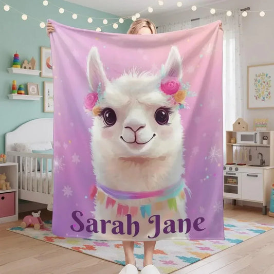 Personalized Llama Fleece Blanket: Alpaca Custom Name Throw - Dream Dragons