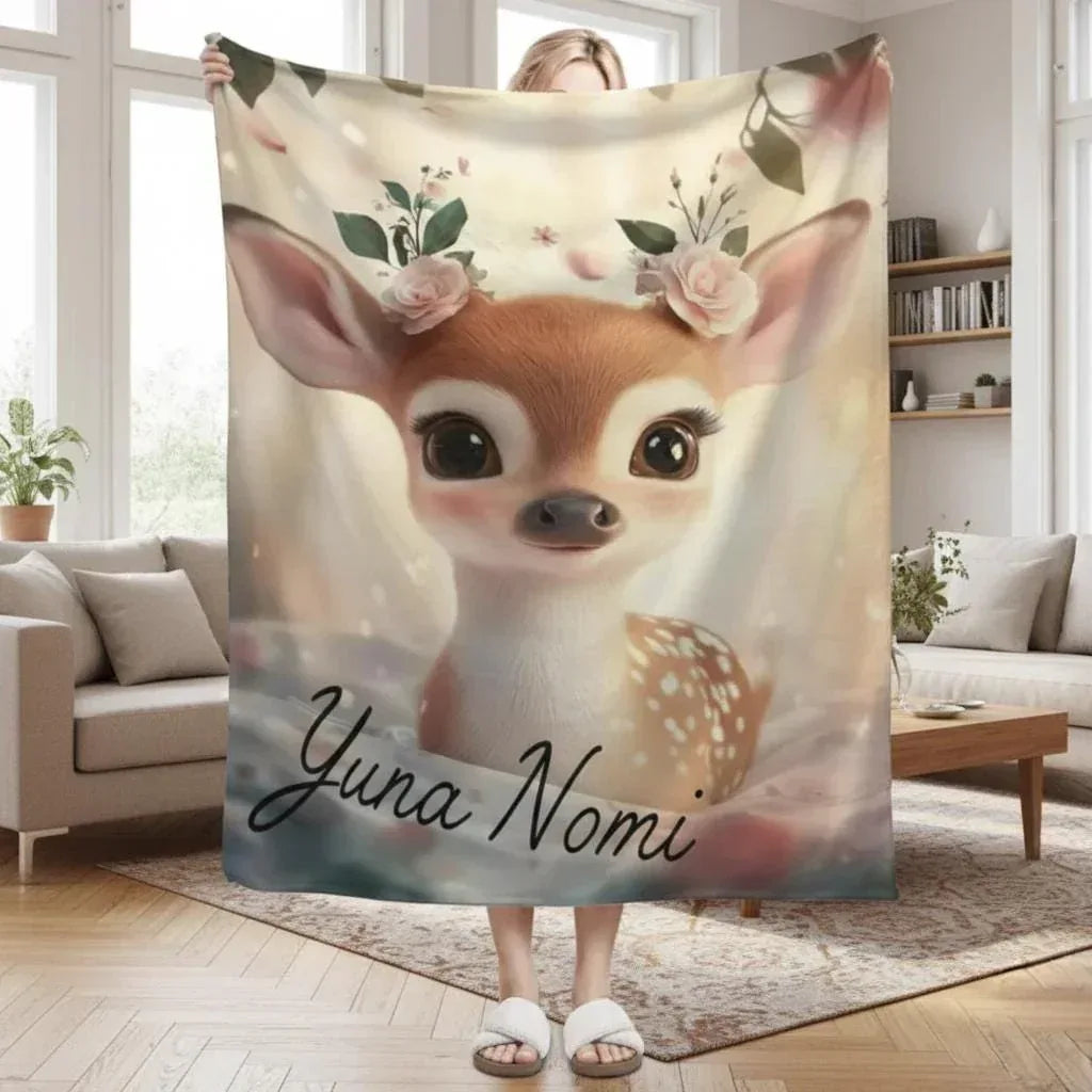 Personalized Forest Deer Blanket: Whimsical Nature Throw - Dream Dragons