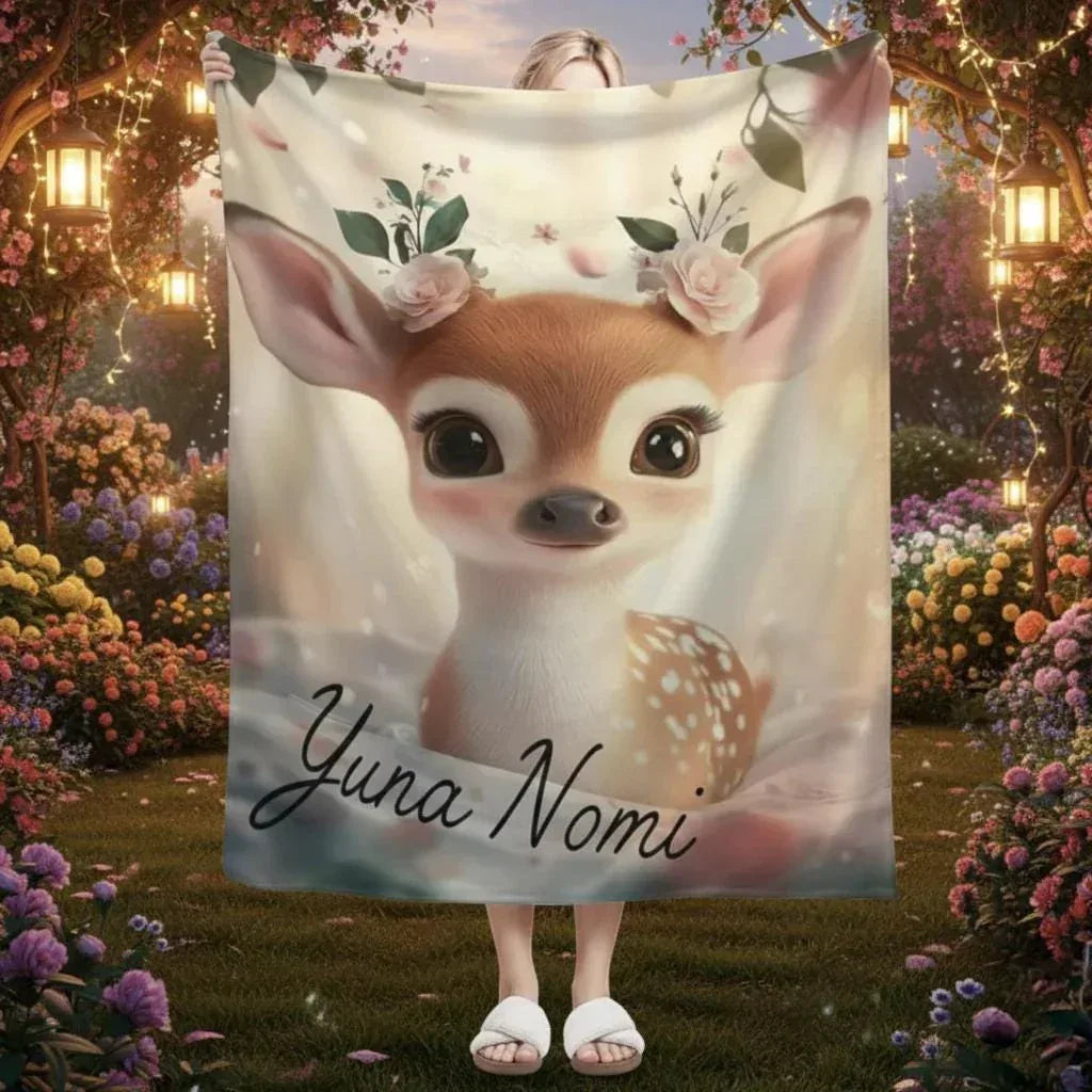 Personalized Forest Deer Blanket: Whimsical Nature Throw - Dream Dragons