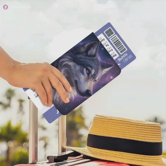 Personalized Galaxy Wolf Passport Holder: Cosmic Purple Travel Cover
