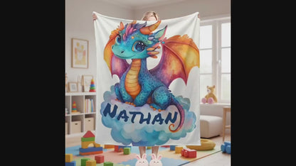 Personalized Dragon Blanket: Soft Flannel Fleece Dino Throw, Super Soft Name Gift