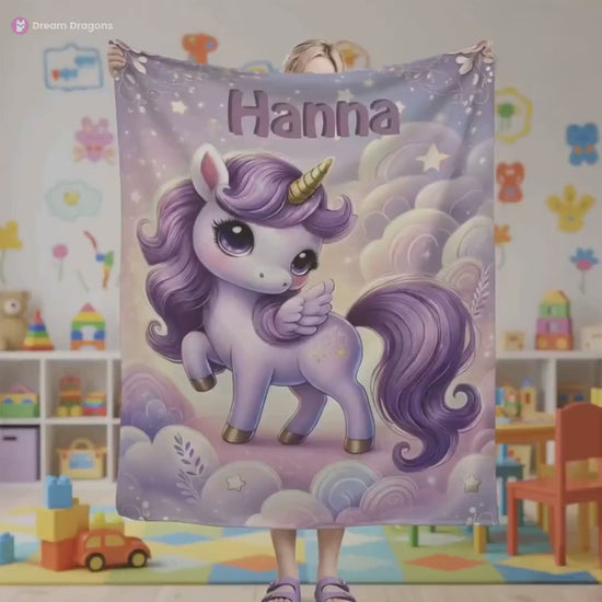 Personalized Unicorn Blanket: Enchanted Purple Fantasy Throw, Flannel Fleece Name Gift