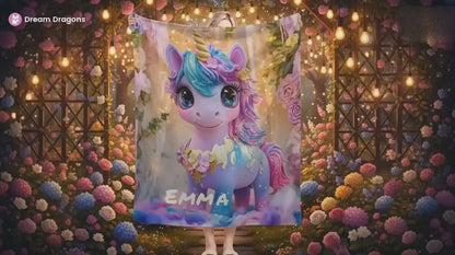 Personalized Unicorn Blanket: Soft Flannel Fleece Throw, Magical Name Gift