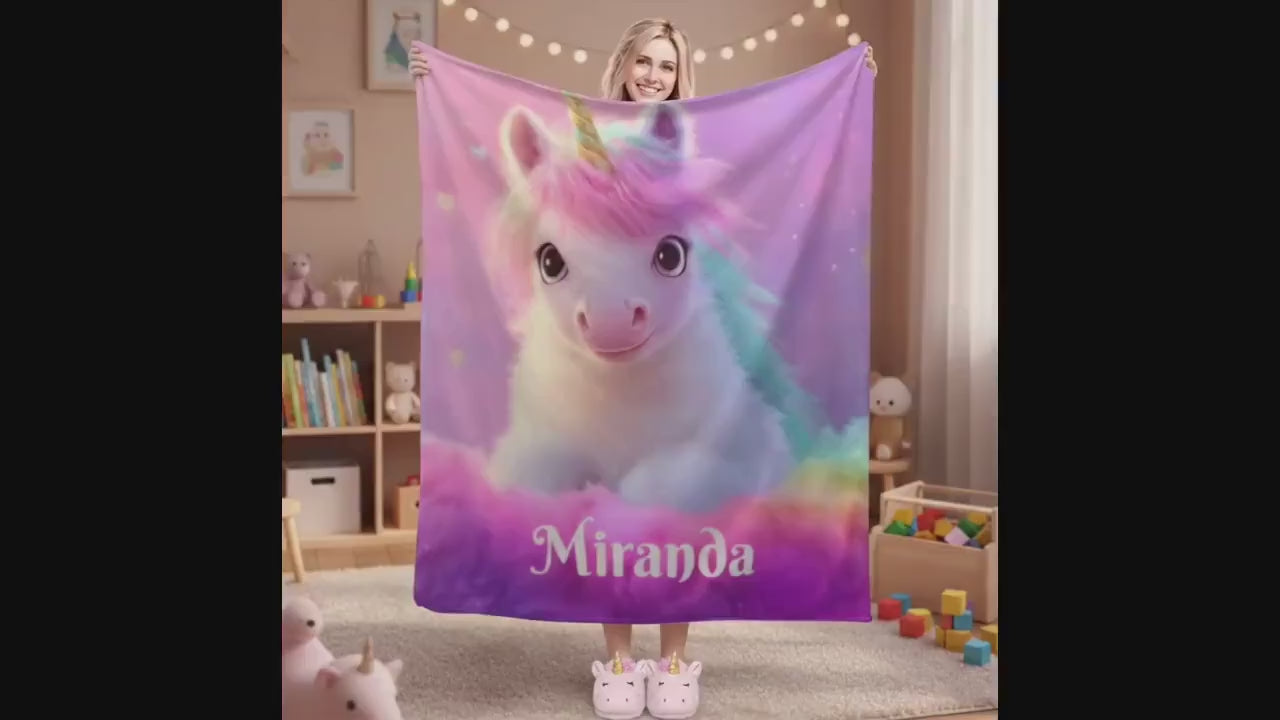 Personalized Unicorn Blanket: Pink Flannel Fleece Throw, Inclusive Design - Soft T21 Awareness Name Gift