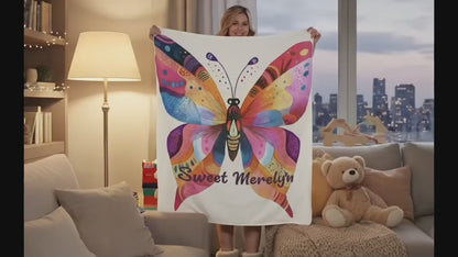 Personalized Butterfly Blanket: Vibrant Flannel Fleece Throw, Colourful Custom Name Gift