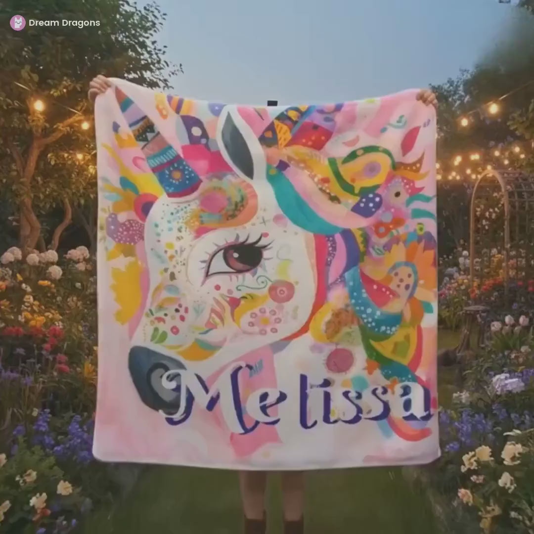 Personalised Unicorn Blanket with Name - Dreamy Soft Fleece Throw for Kids and Adults