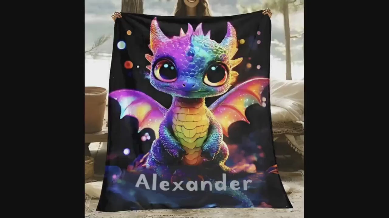 Personalized Glowing Rainbow Dragon Blanket: Soft Flannel Fleece Throw