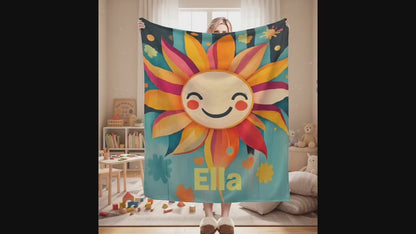 Personalized Sunny Sunshine Sunflower Blanket: Custom Name Gift, Flannel Fleece Throw
