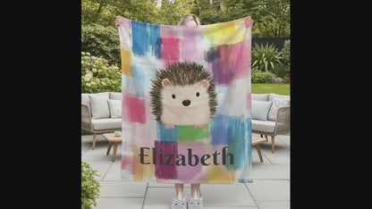 Personalized Hedgehog Blanket: Whimsical Plaid, Cosy Throw, Super Soft Name Gift