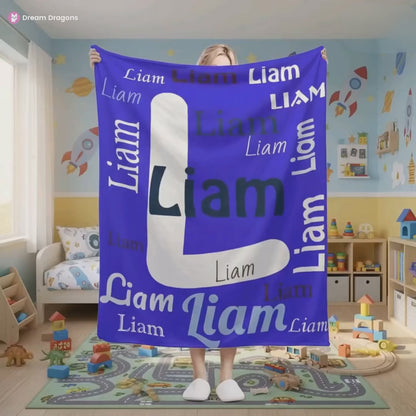 Add your Name & Letter - Personalized Vivid Blue Name Blanket – Custom Flannel Fleece Throw