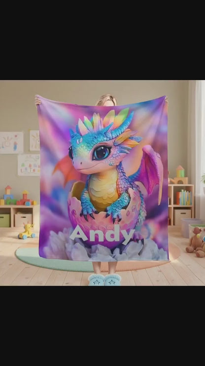 Personalized Dragon Egg Hatch Blanket: Magical Baby Dragon, Super Soft Name Gift