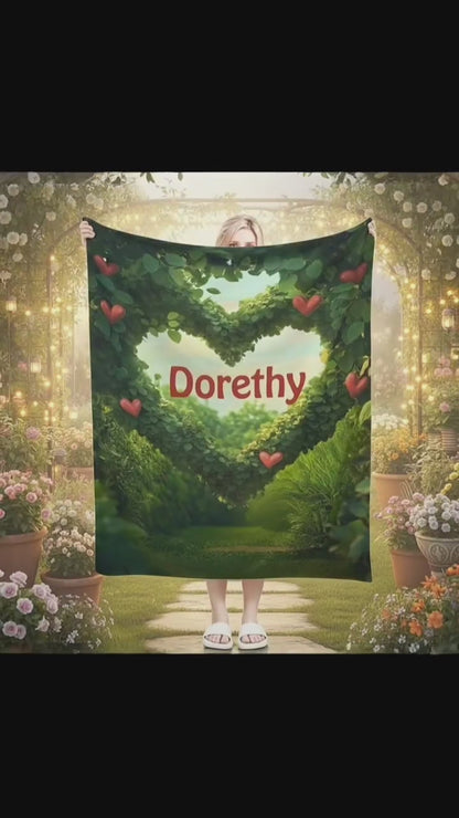 Personalized Garden Heart Blanket: Lush Greenery Plant Microfiber Fleece Throw, Romantic, Lovely Gift