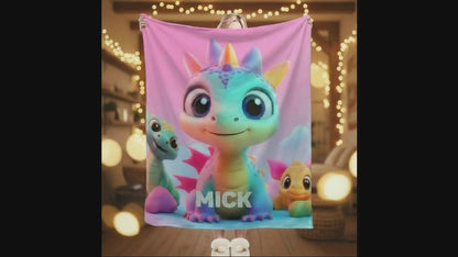Personalized Dragon Blanket: Cartoon Flannel Fleece Dino Throw, Custom Name Gift