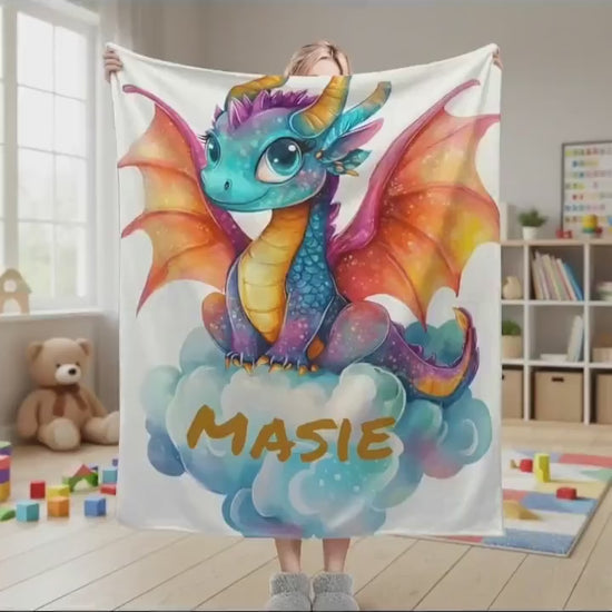 Personalized Girl Dragon Blanket: Soft Flannel Fleece Throw, Magical Name Gift