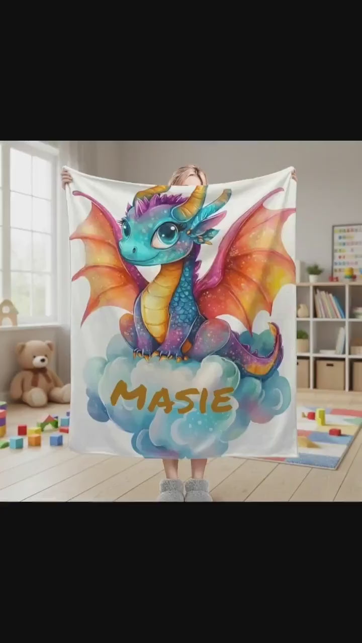 Personalized Girl Dragon Blanket: Soft Flannel Fleece Throw, Magical Name Gift