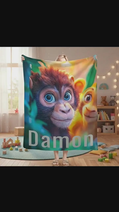 Personalized Monkey Jungle Animal Blanket: Soft Fleece Safari Ape Throw, Super Soft Name Gift