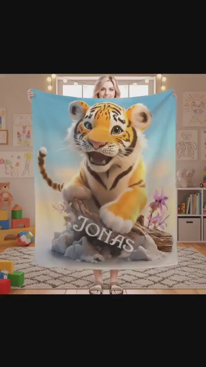 Personalized Tiger Blanket Soft: Wild Animal Jungle Theme Flannel Fleece Throw