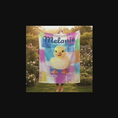 Personalized Baby Duck Blanket: Soft Microfiber, Colorful Duckling Chick Farm, Super Soft Name Gift