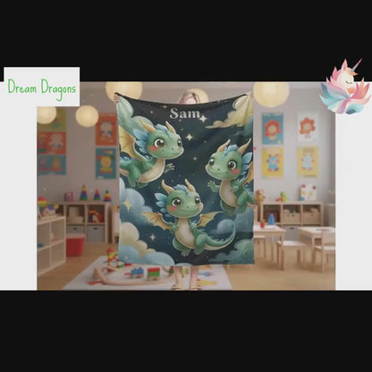 Personalized Green Dragon Blanket: Starry Night Bedroom Decor, Flannel Fleece Throw