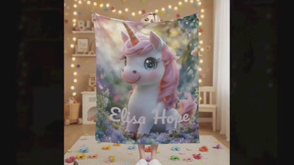 Personalized Unicorn Blanket: Magical Pink Name Gift, Soft Flannel Fleece Throw