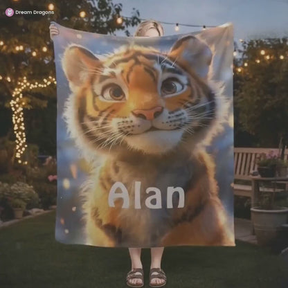 Personalized Baby Tiger Blanket: Soft Microfiber Jungle Nursery Throw, Super Soft Name Gift